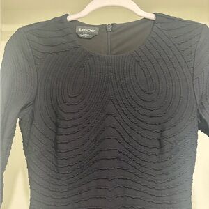 bebe Black Textured Wave-Pattern Long Sleeve MIDI Dress S